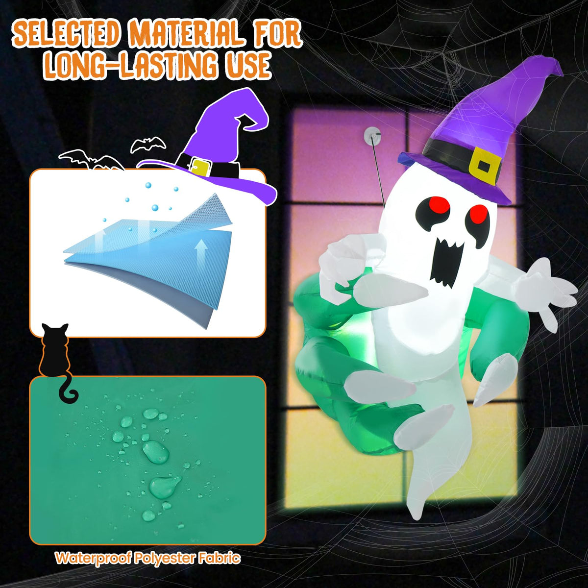 Lucktree 3.6 FT Halloween Inflatable Ghost Broke Out from Window