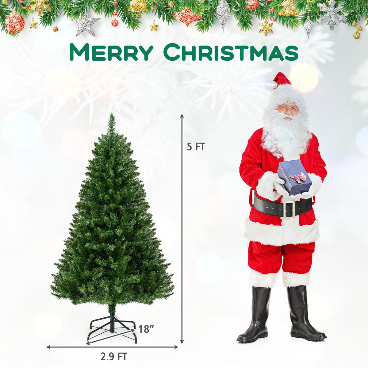 Lucktree Pre-Lit Artificial Christmas Tree with 7 Lighting Modes & Folding Metal Stand