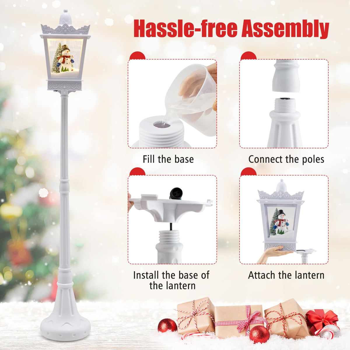 Lucktree 8 ft White Musical Christmas Streetlight | Lighted Holiday Decoration for Home Yard Porch