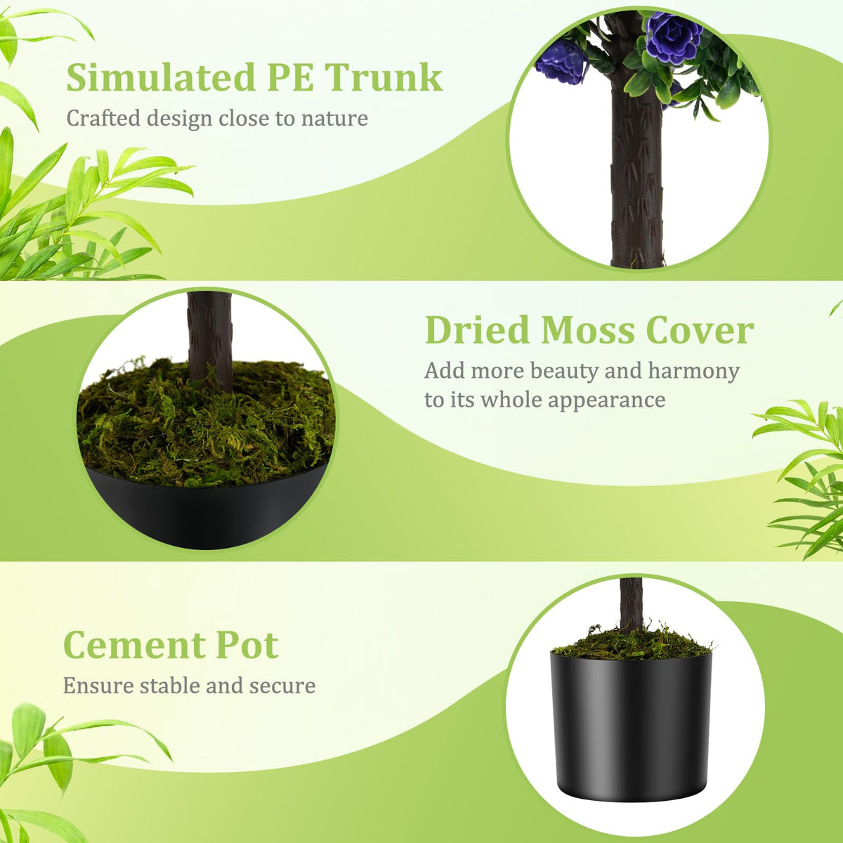 Lucktree 22'' Artificial Purple Rose Topiary Ball Tree Set of 2 Faux Potted Plants Artificial Shrubs Bushes with Flowers