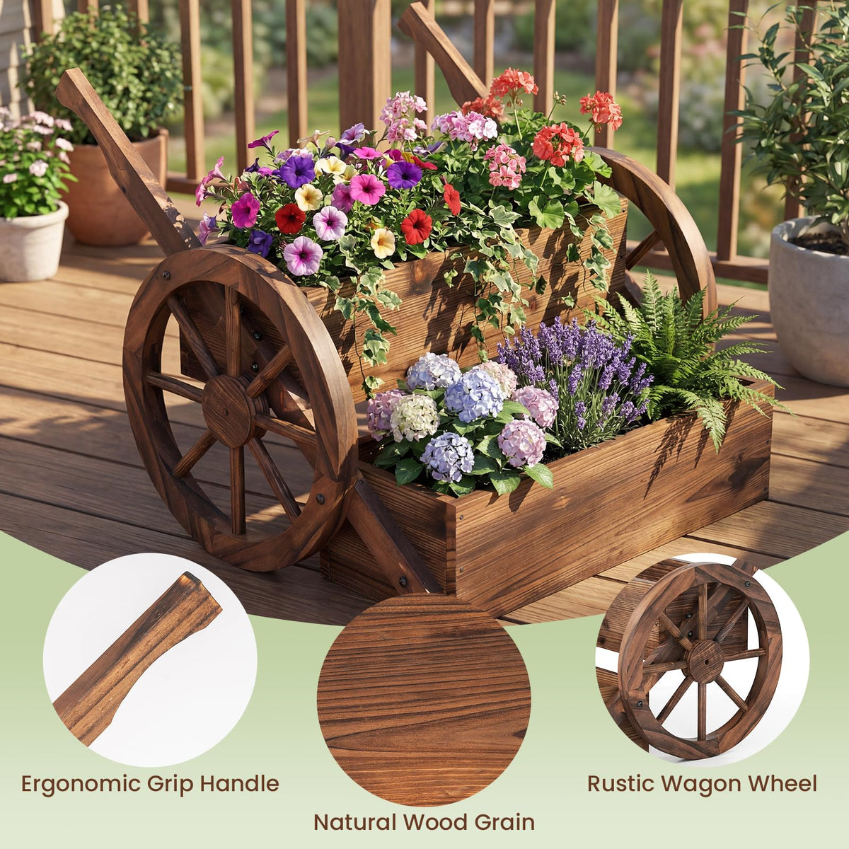 Lucktree Wooden Wagon Planter Box with Wheels