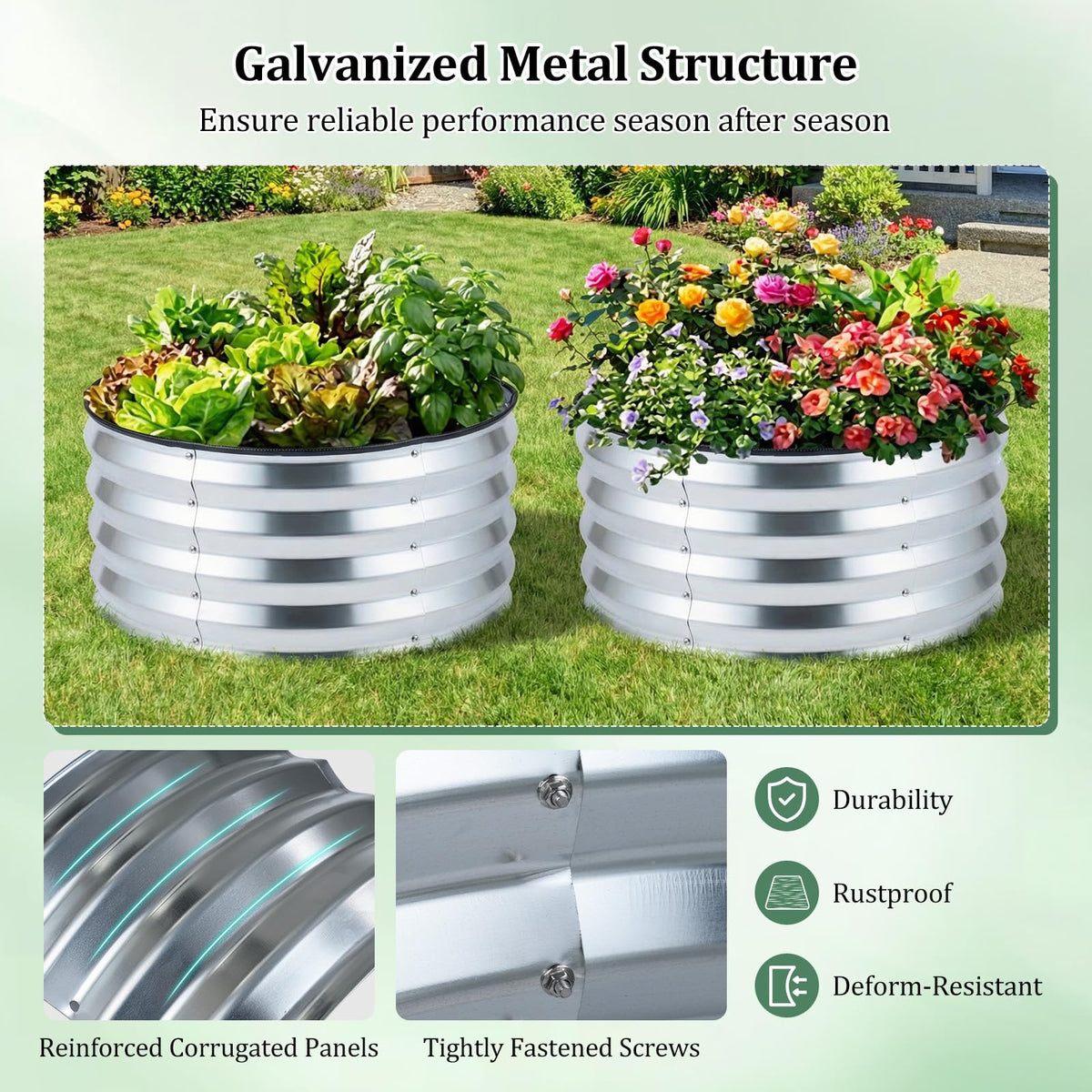 Lucktree 2 Pack Round Galvanized Raised Garden Bed Kit (2x2x1 FT)