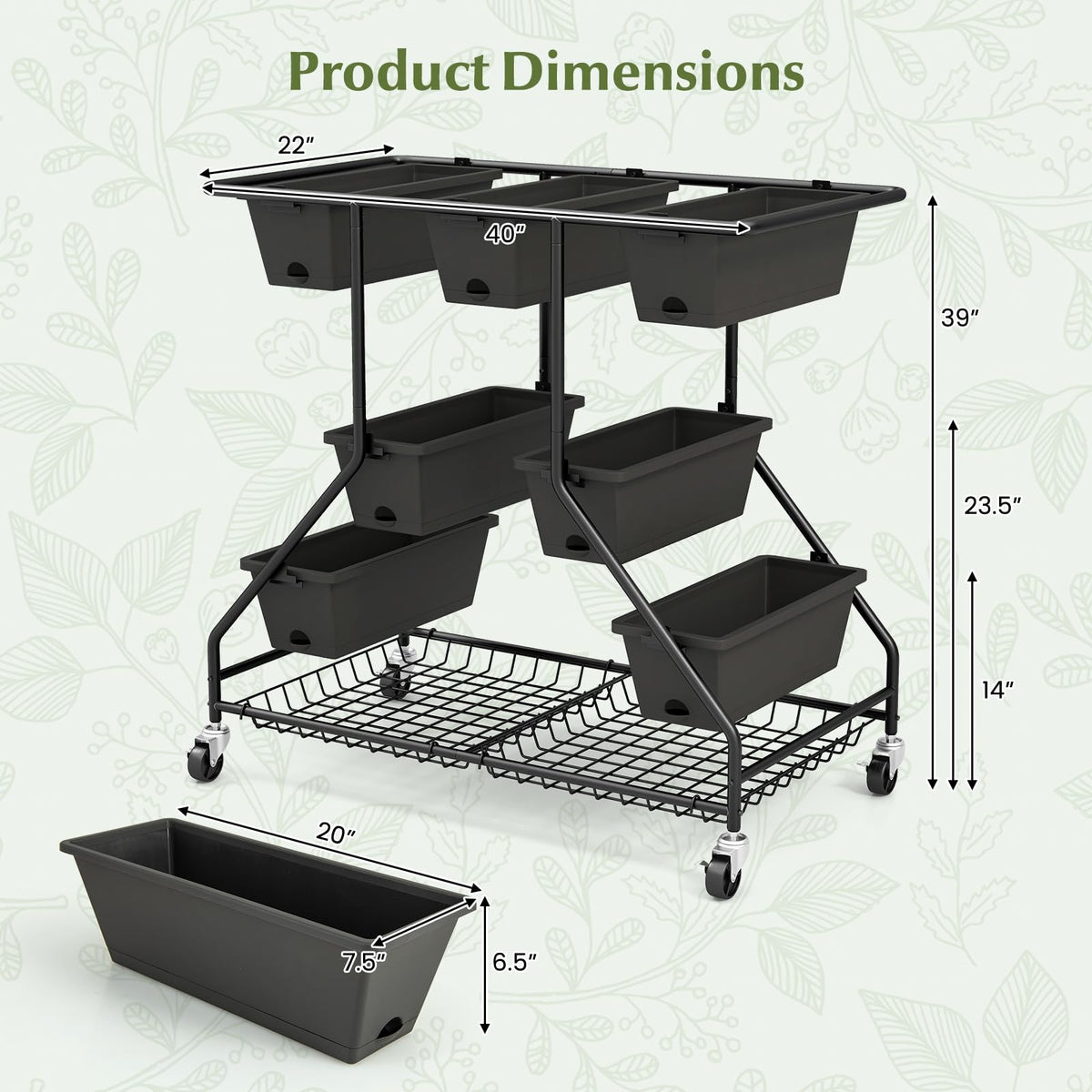 Lucktree Rolling Raised Garden Bed w/ 7 Planter Boxes, Storage Baskets, Drainage Holes