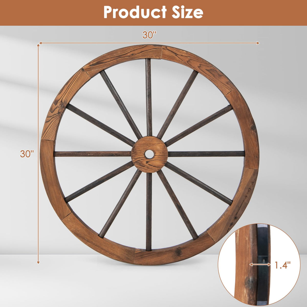 Lucktree 30-Inch Wagon Wheels 4 Pieces, Decorative Wooden Wheels