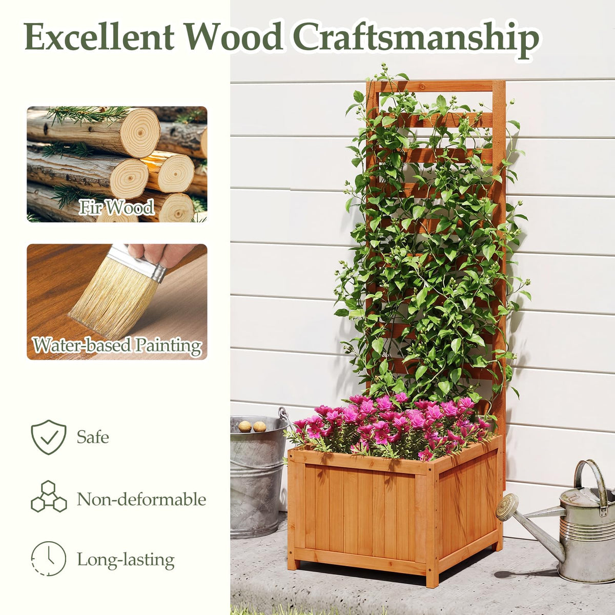 Lucktree Wood Raised Garden Bed with Trellis