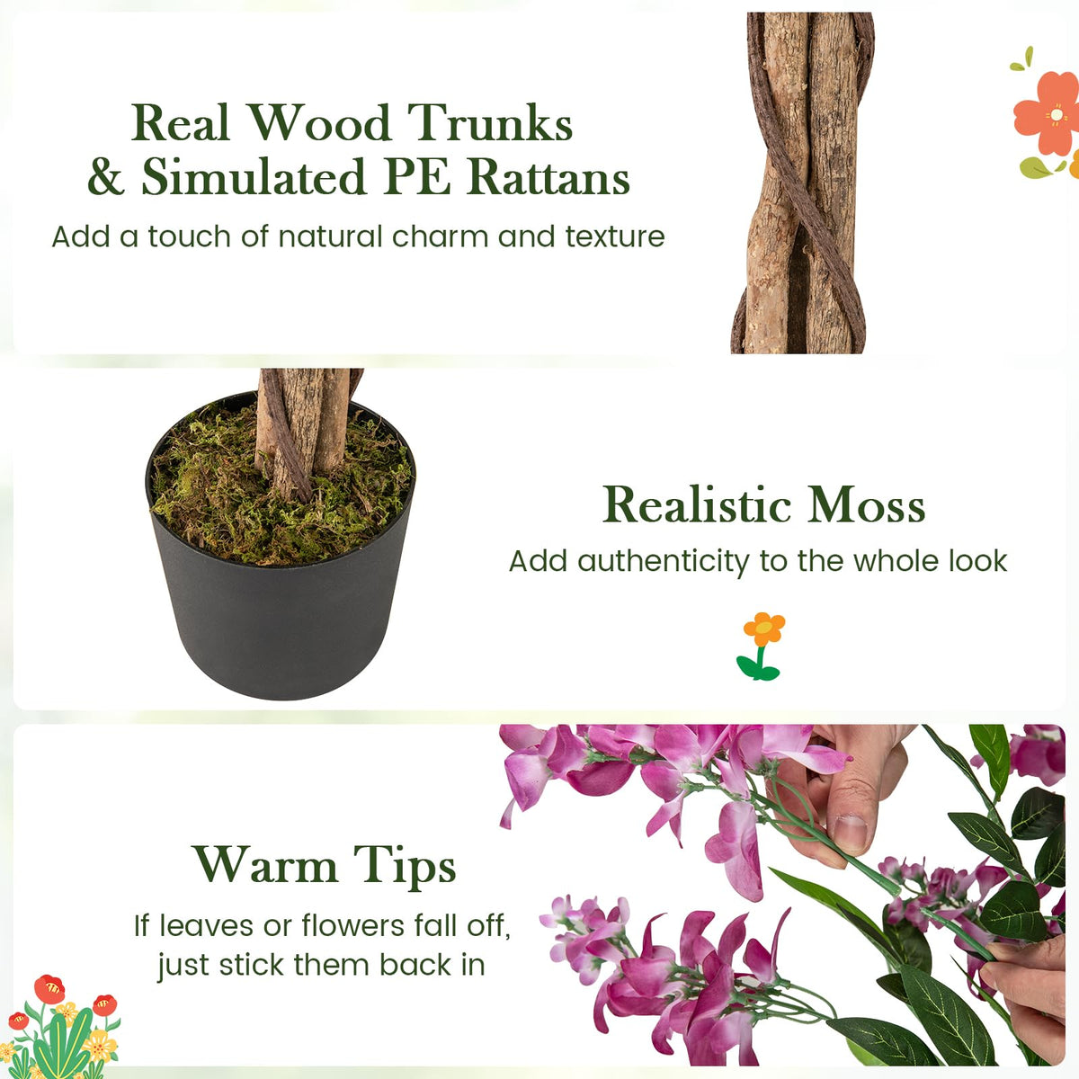 Lucktree 5.5FT Faux Wisteria Tree in Nursery Pot with Blooming Flowers