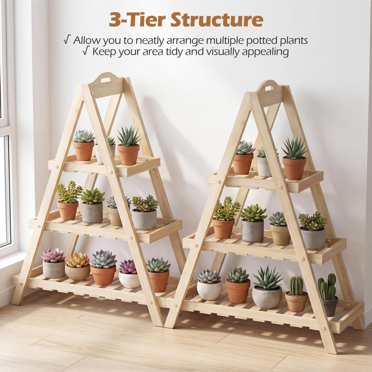 Lucktree 3-Tier Plant Stand Indoor | 28.5" Wood Flower Pot Plant Display Shelf