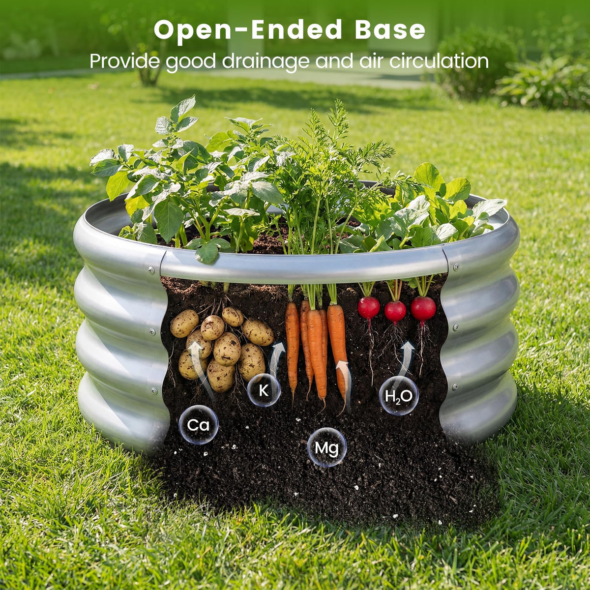 Lucktree Galvanized 2 x 2 x 1 FT Round Outdoor Planter Box with Open-Ended Base (1/2)