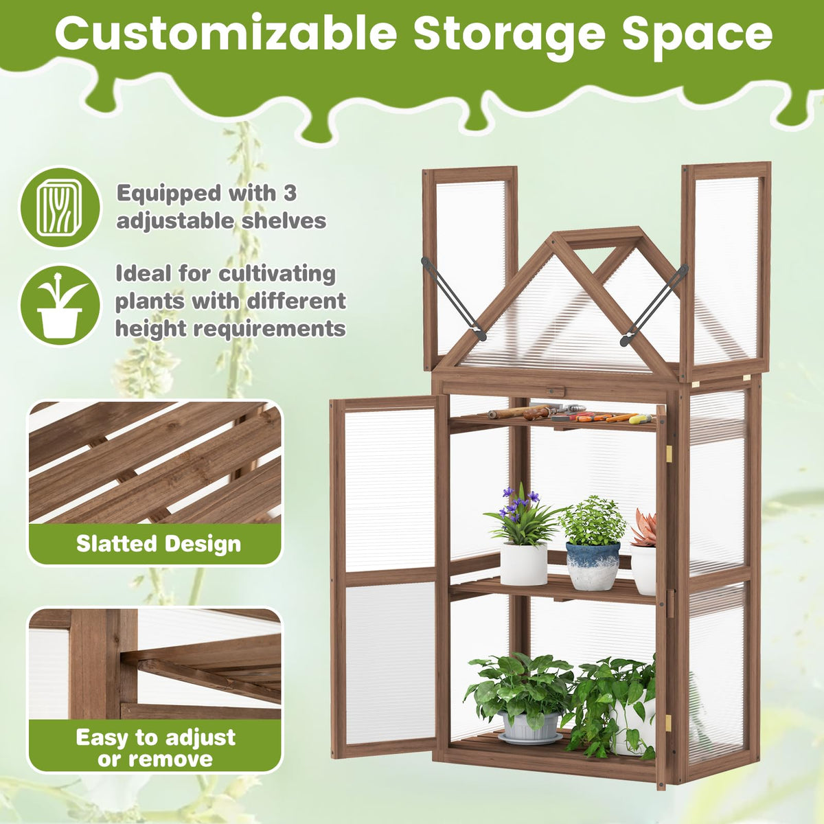 Lucktree Garden Cold Frame Mini Greenhouse Storage Shelves