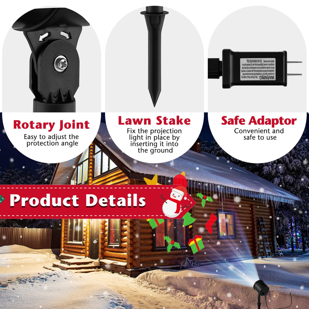 Lucktree Christmas Projector Lights Rotating Projection Lamp with 65° Adjustable Angle