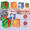 Lucktree Lighted Gift Boxes, Set of 4 Stackable Pre-lit Box Decorations with Warm White LED Lights & Pre-Assembled Ribbons