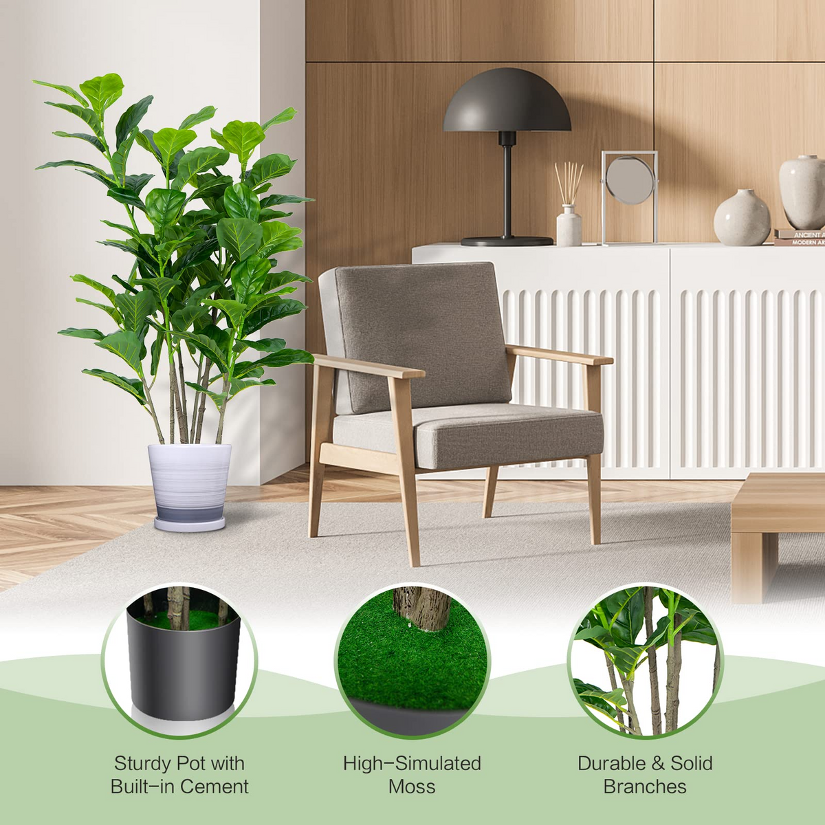 Lucktree Fake Fiddle Leaf Fig Tree, 2-Pack 51'' Tall Artificial Tree Greenery Plants in Pots W/100 Leaves - LucktreeUS