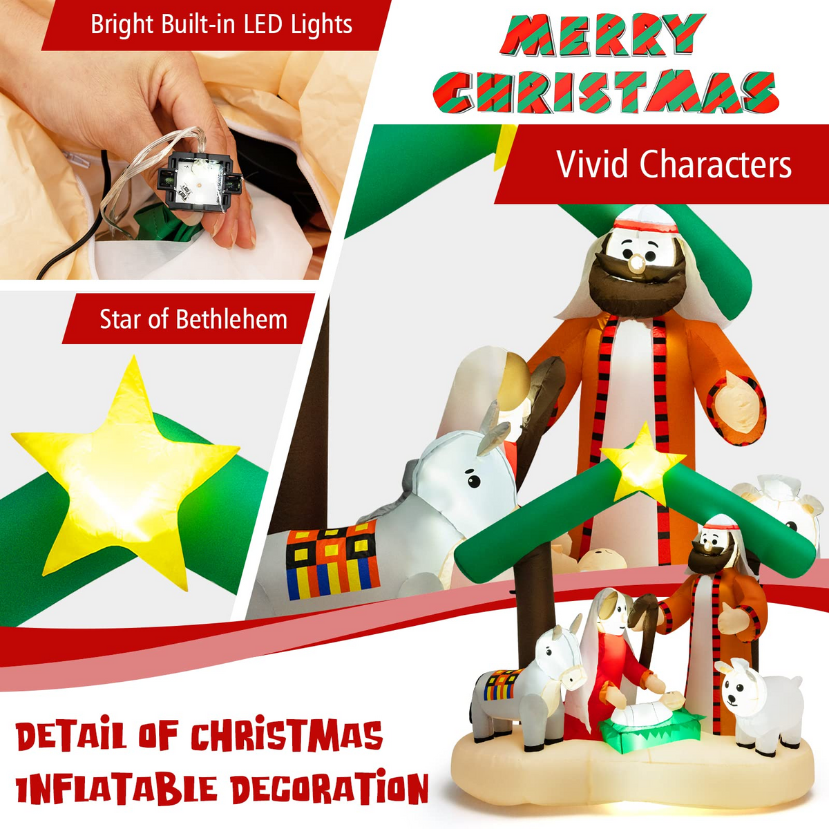 Lucktree 6.7 FT Christmas Inflatable Nativity Scene with LED Lights & Built-in Air Blower