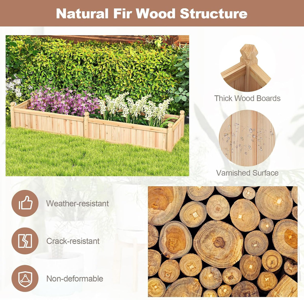 Lucktree Wood Raised Garden Bed with Corner Drainage