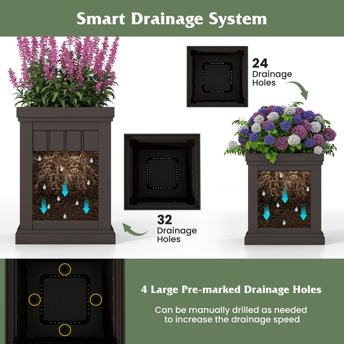 Lucktree 19" Large & 13” Small Flower Pots with Drainage Holes & Nesting Design
