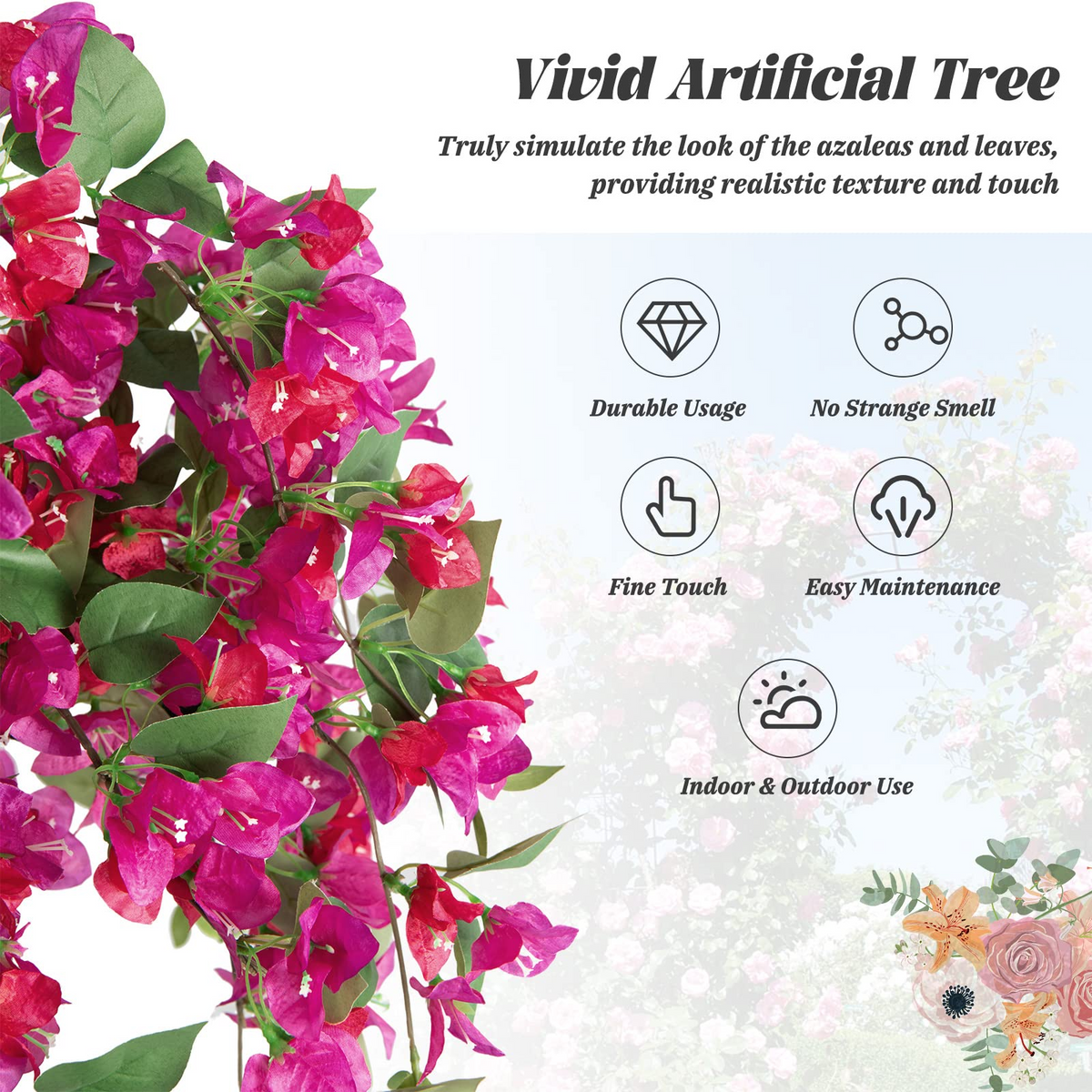 Lucktree 4.5FT Bougainvillea Artificial Tree, Fake Potted Plant w/ 312 Flowers - LucktreeUS
