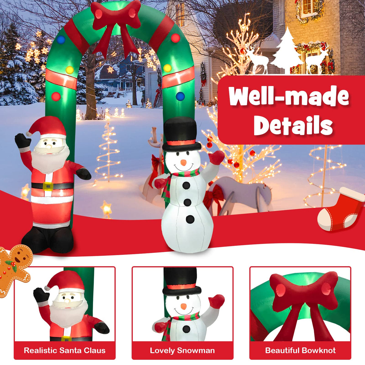 Lucktree 8 FT Christmas Inflatable Archway w/ Santa Claus & Snowman
