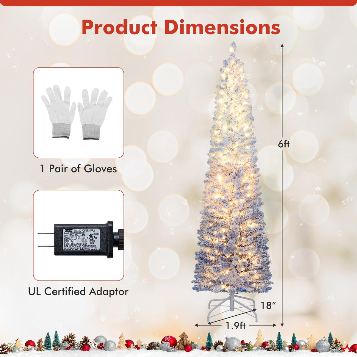Lucktree 6FT / 7FT Blue Gradient Snow Flocked Christmas Tree with Warm White LED Lights