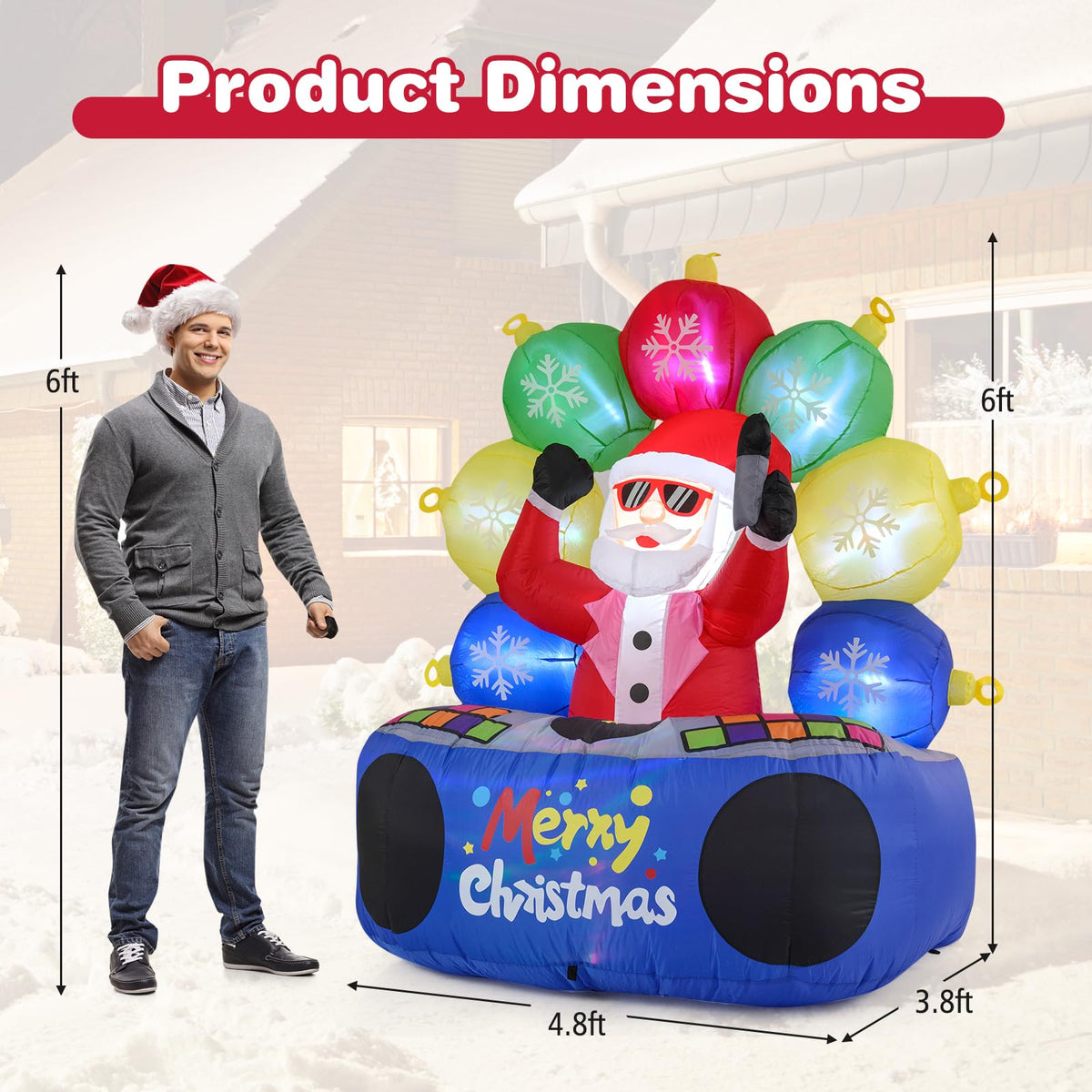 Lucktree 6Ft Inflatable DJ Santa, Inflatable Christmas Decoration
