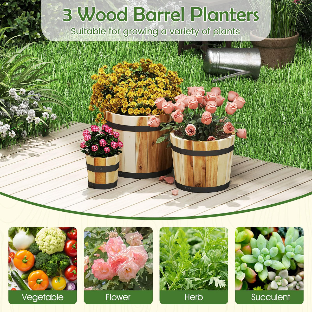 Lucktree Outdoor Acacia Wood Raised Garden Bed for Flower Vegetable Fruit