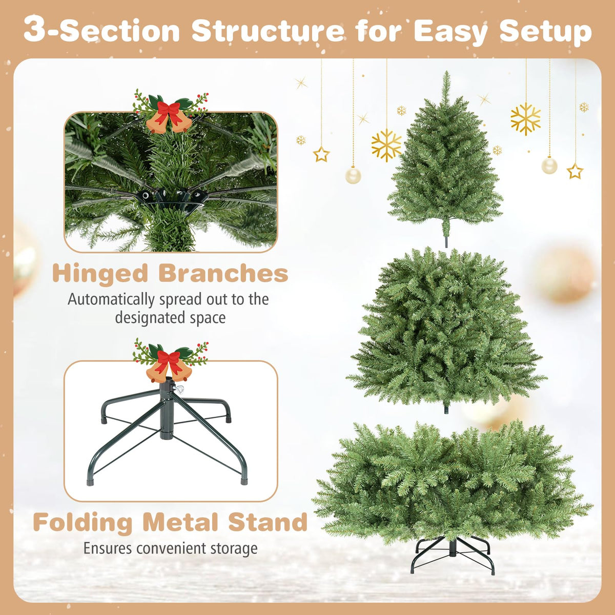 10/7.5/6.5/6/9/4.5/4 FT Artificial Christmas Tree w/ Easy-Setup Hinges, Unlit