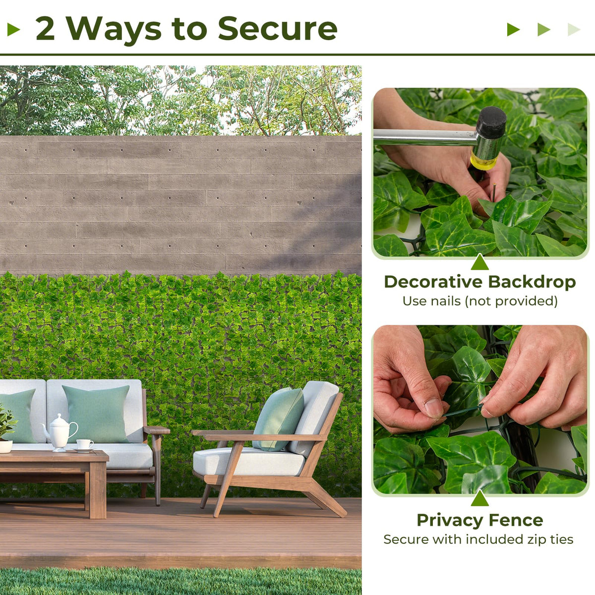 Lucktree Artificial Ivy Privacy Fence 2 Pack - 120" x 40" Artificial Hedges Fence