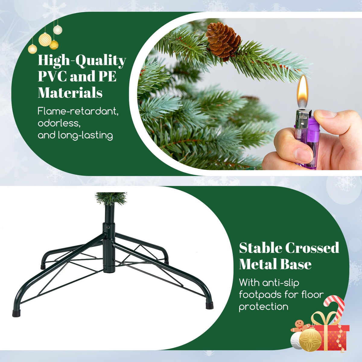 Lucktree 6ft Pre-Lit Artificial Christmas Tree, Hinged Full Xmas Pine Tree with 240 Warm White LED Lights