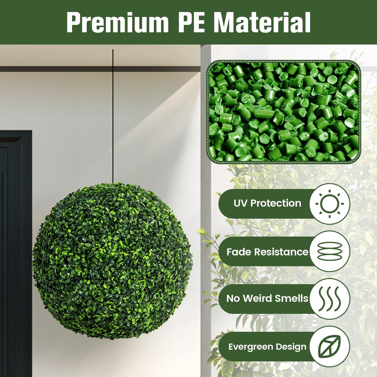 19 Inch Topiary Ball 2 pcs Sun Protective Faux Boxwood Greenery Balls