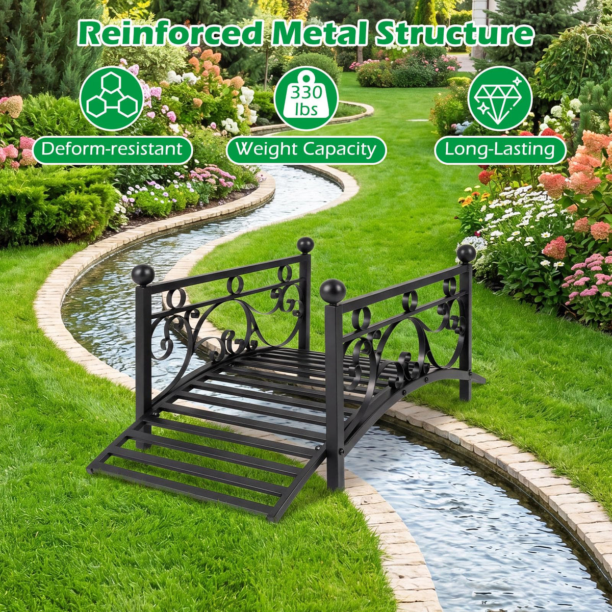 Lucktree 3.3 FT Garden Metal Bridge with Dual Patterned Side Rails
