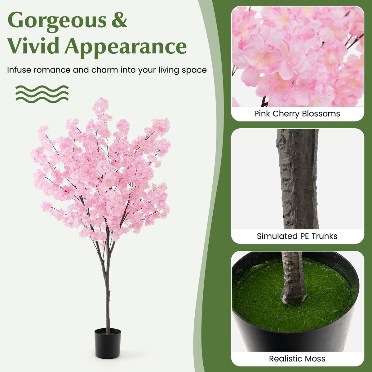 Lucktree 6.5FT Artificial Cherry Blossom Tree, Pink Fake Flower Tree, Faux Floral Plant Blooming Tree in Cement Pot