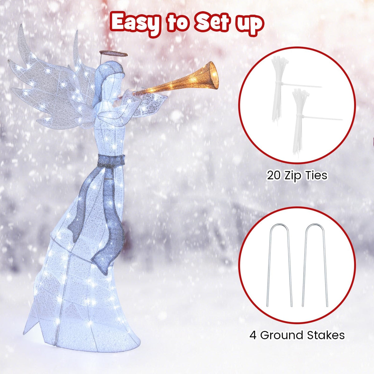 Lucktree 5 FT Lighted Trumpeting Angel, Light-up Christmas Angel with LED Lights