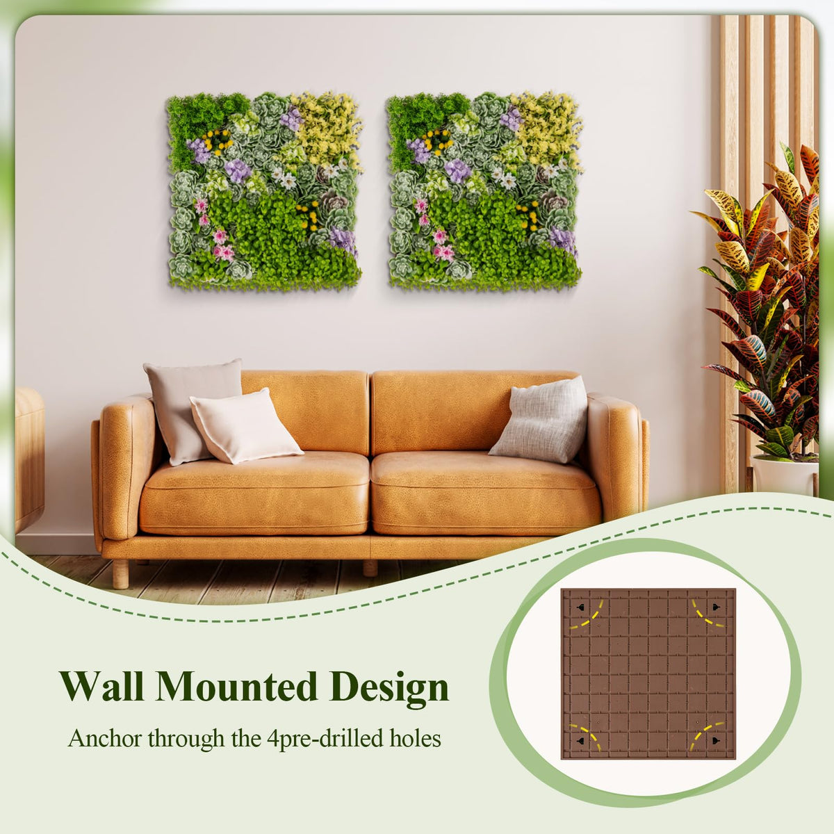 Lucktree 2 Pack Hanging Artificial Plants Panels, 20" x 20" Square Framed 3D Greenery Wall Art Decor