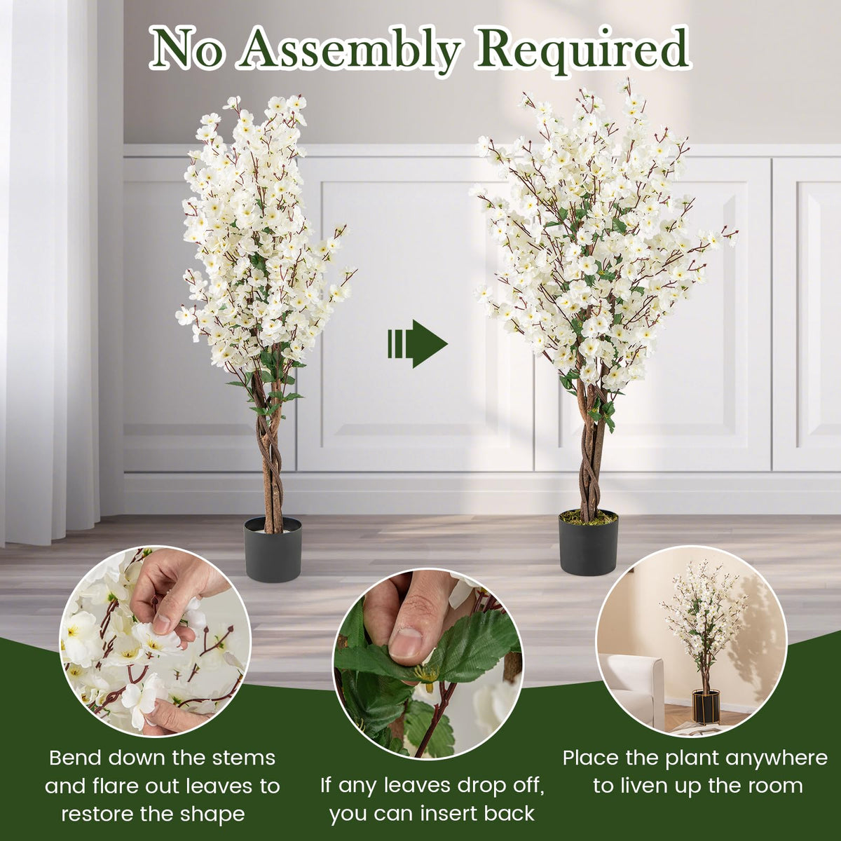 Lucktree 47” Faux Plum Blossom Plant with White Fabric Flower