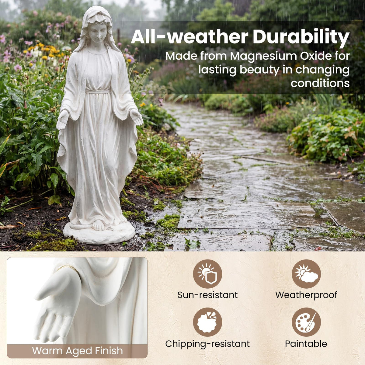 Lucktree Virgin Mary Garden Statue 29.5" | Blessed Mother Outdoor Religious Statue with Serpent