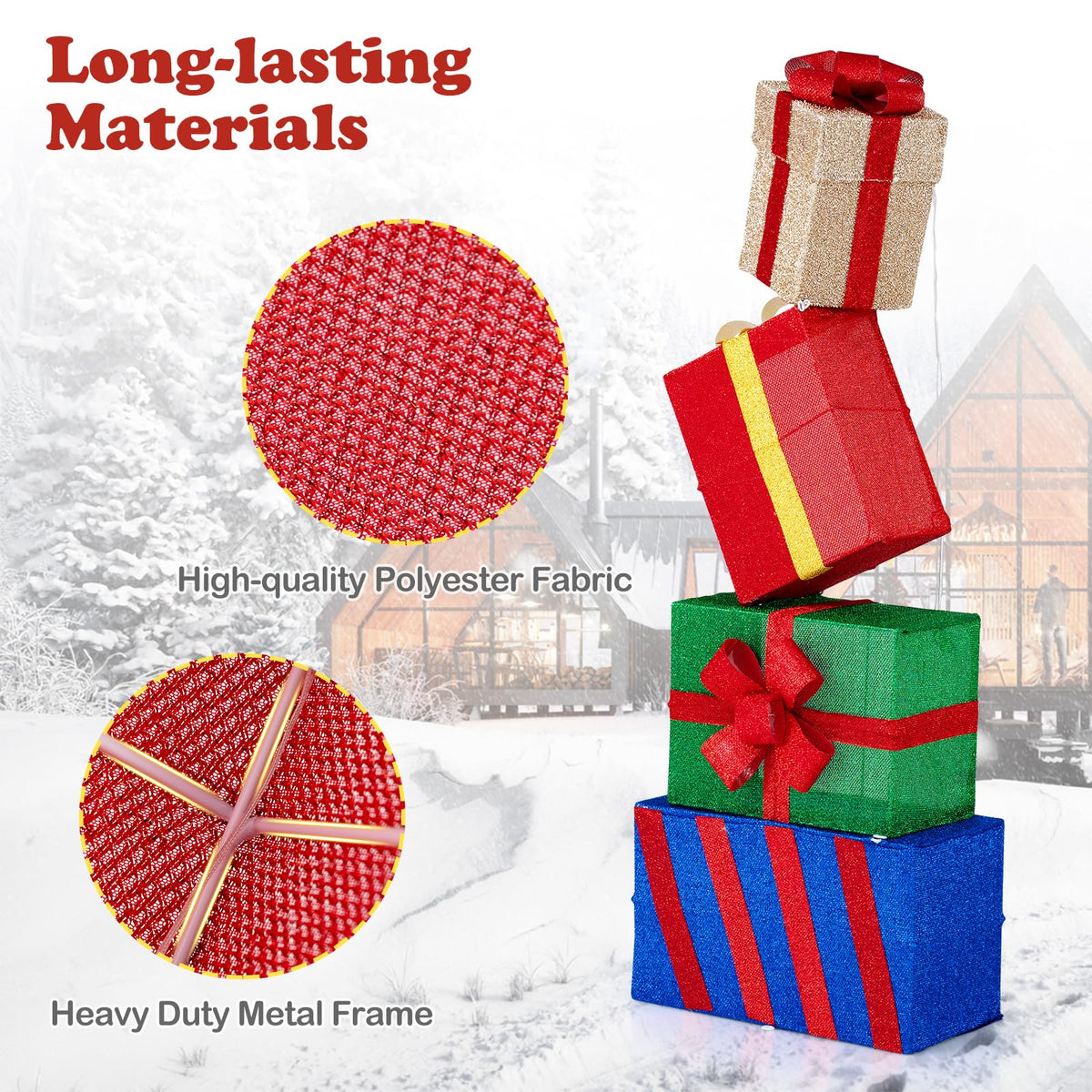 Lucktree Christmas Lighted Gift Boxes Set of 4 | Light Up Present Boxes with Colorful Bows