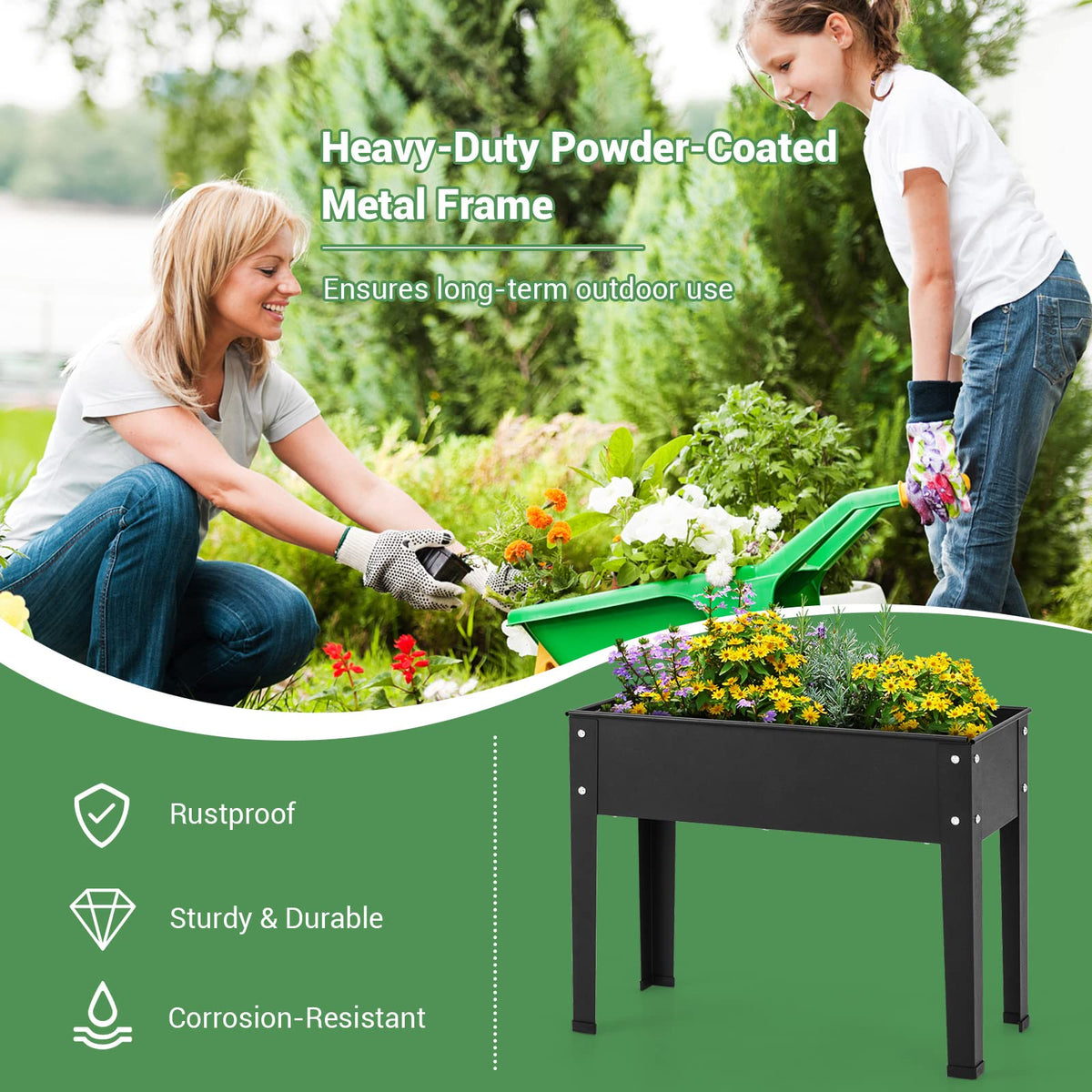 Lucktree Raised Garden Bed, Metal Planter Box with Legs, Drain Hole, Outdoor Indoor Elevated Garden Box