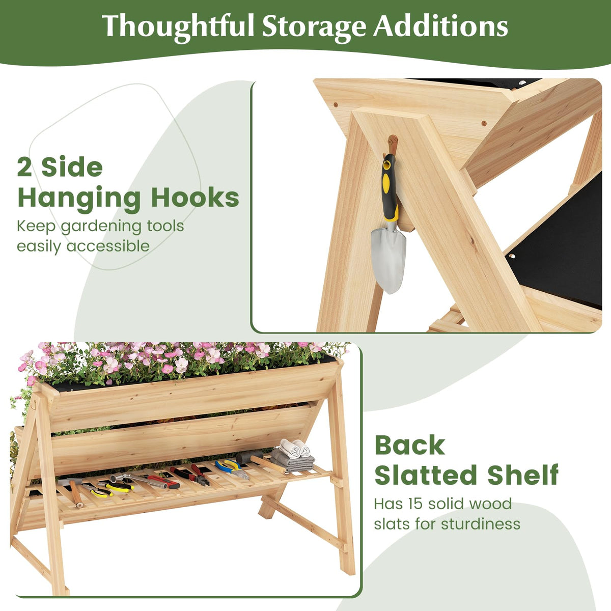 Lucktree 3-Tier Raised Garden Bed, Wooden Vertical Planter Box with Storage Shelf