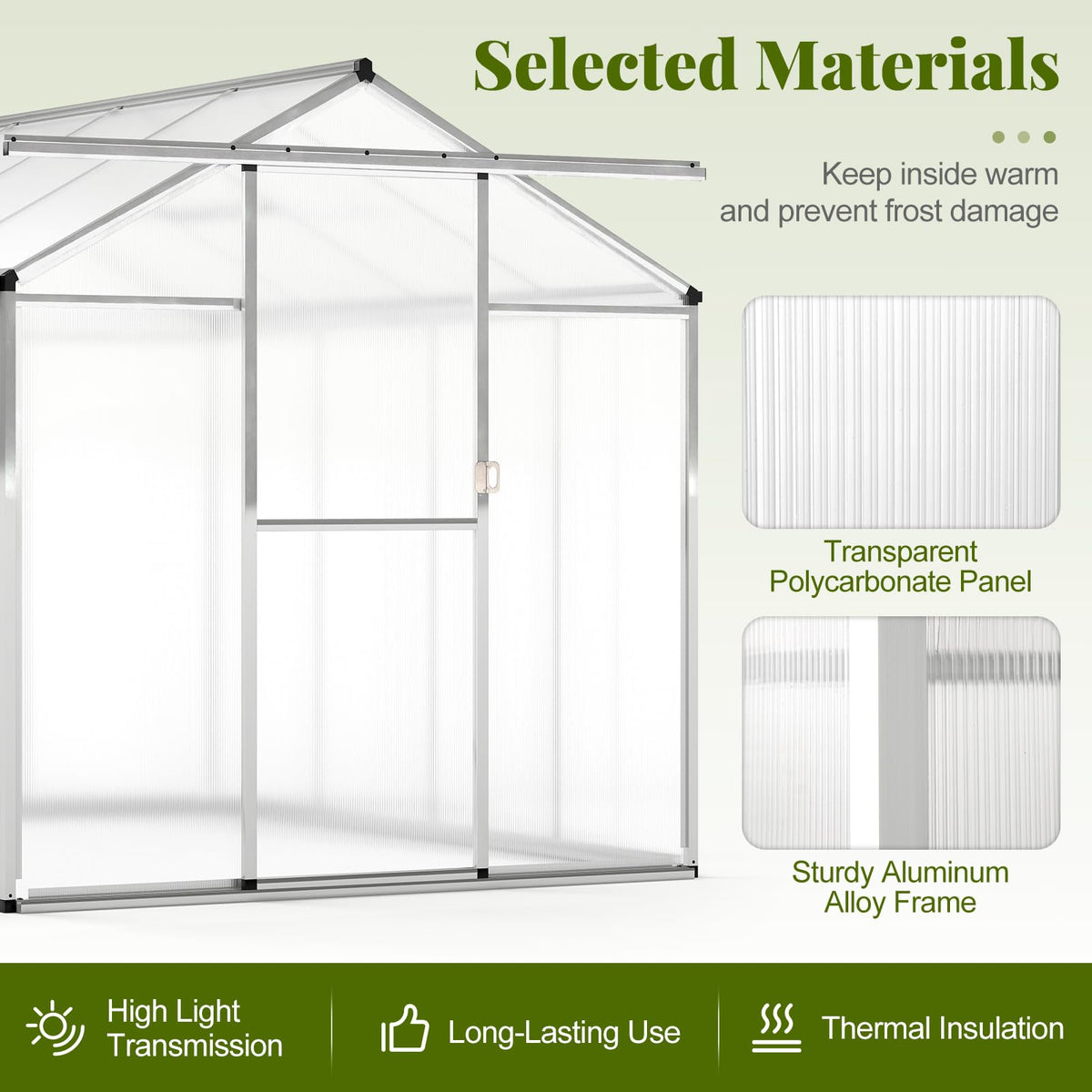 Lucktree Outdoor Large Walk-in Green House w/ Rain Gutter