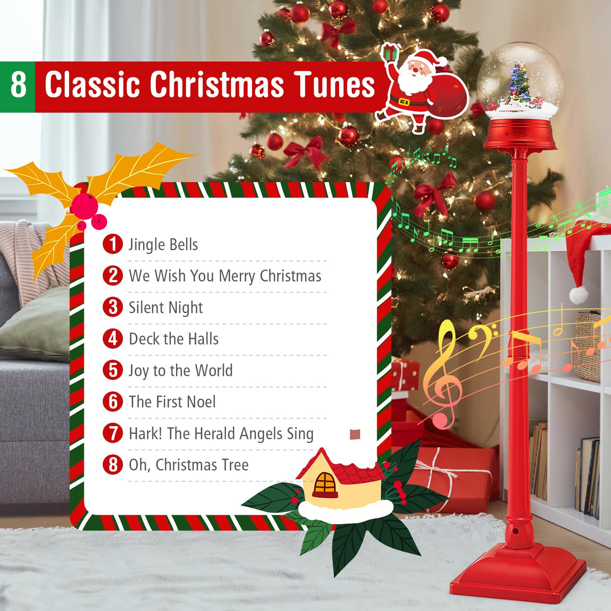 Lucktree 5 Ft Christmas Snow Globe Lantern | Musical Snowy Globe Street Lamp