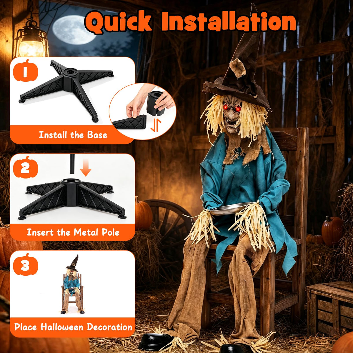 5.2 FT Animated Halloween Sitting Scary Scarecrow Decoration