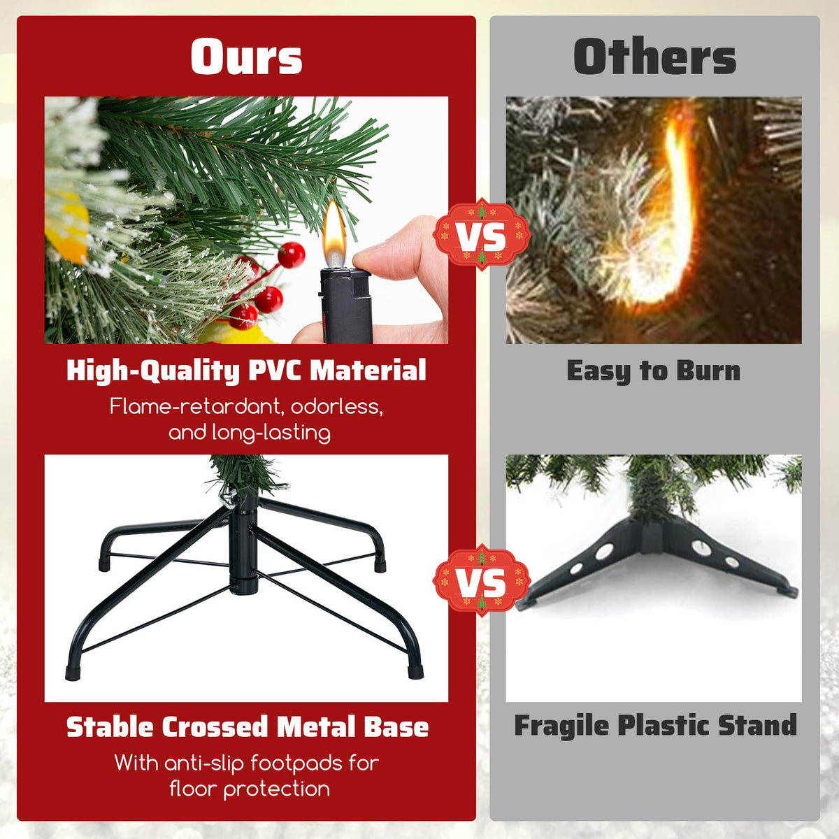 Lucktree 5ft Pre-Lit Artificial Christmas Tree, Hinged Xmas Tree with 453 PVC & Pine Needles