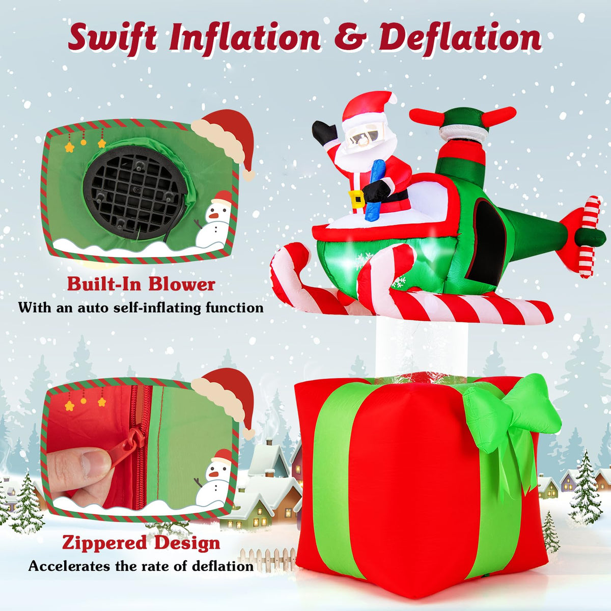 Lucktree 6 FT Christmas Inflatable Santa Claus Flying Helicopter on Gift Box