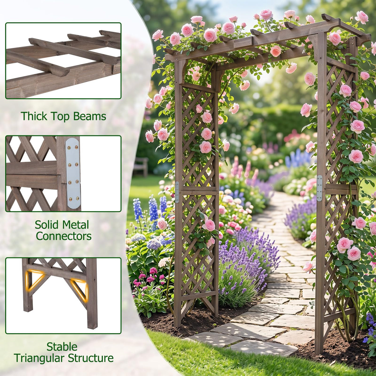Lucktree 85" Wood Garden Arch Trellis with Flat Top for Climbing Plants