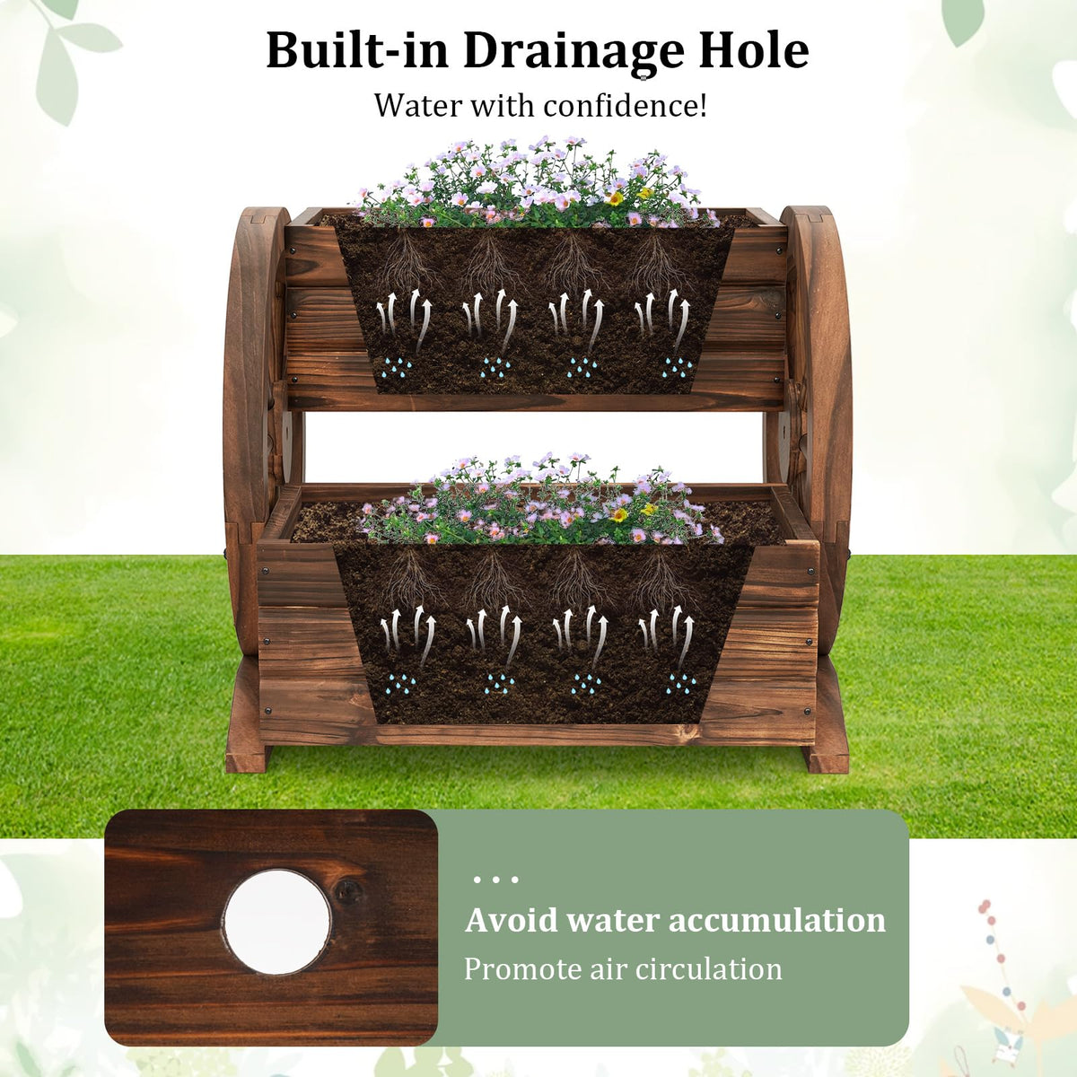 Lucktree Garden Planter with Drainage Holes & Wheels for Flowers Herbs Vegetables