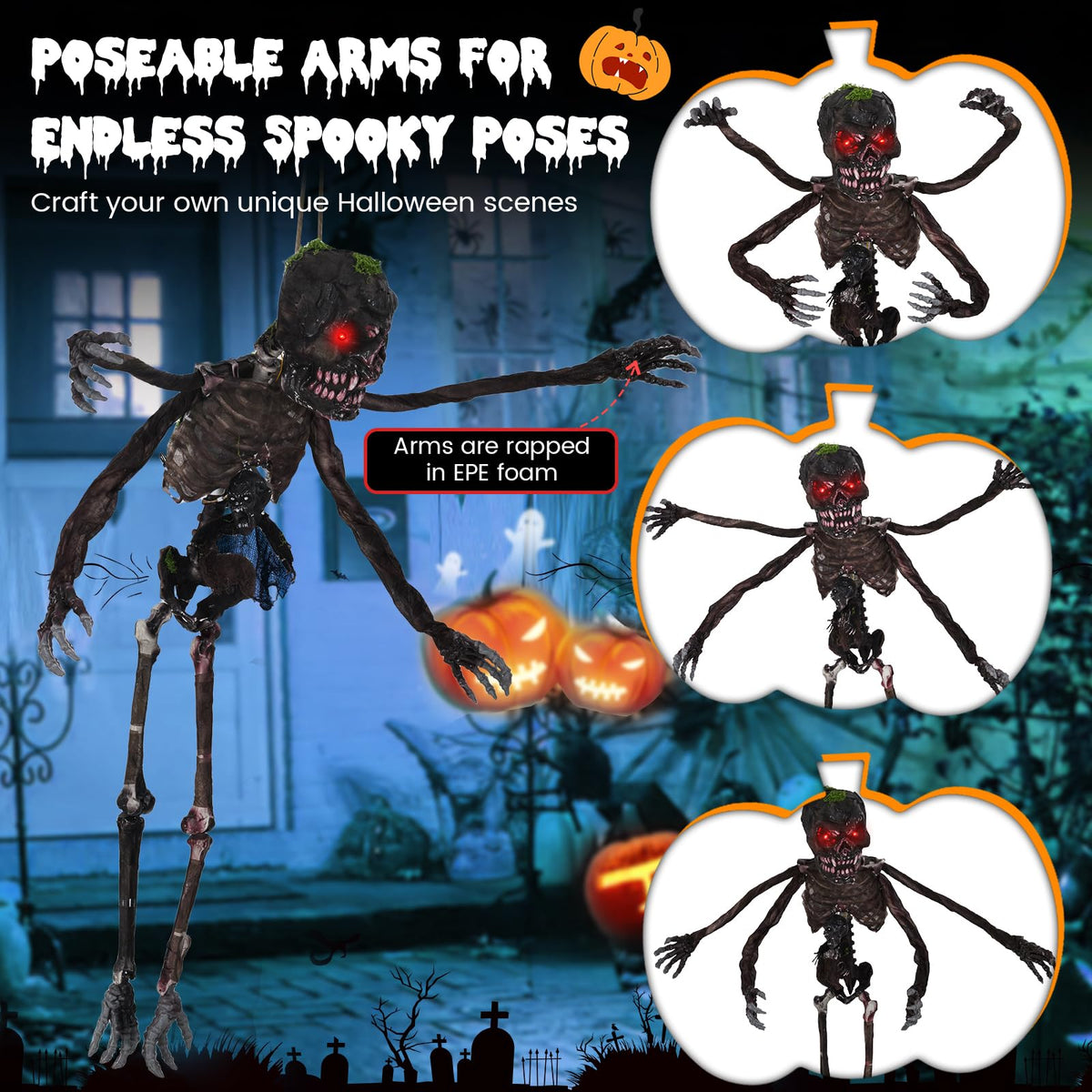 Lucktree 6 FT Animated Halloween Decoration Hanging Zombie Sound-Activated Skeleton Decoration