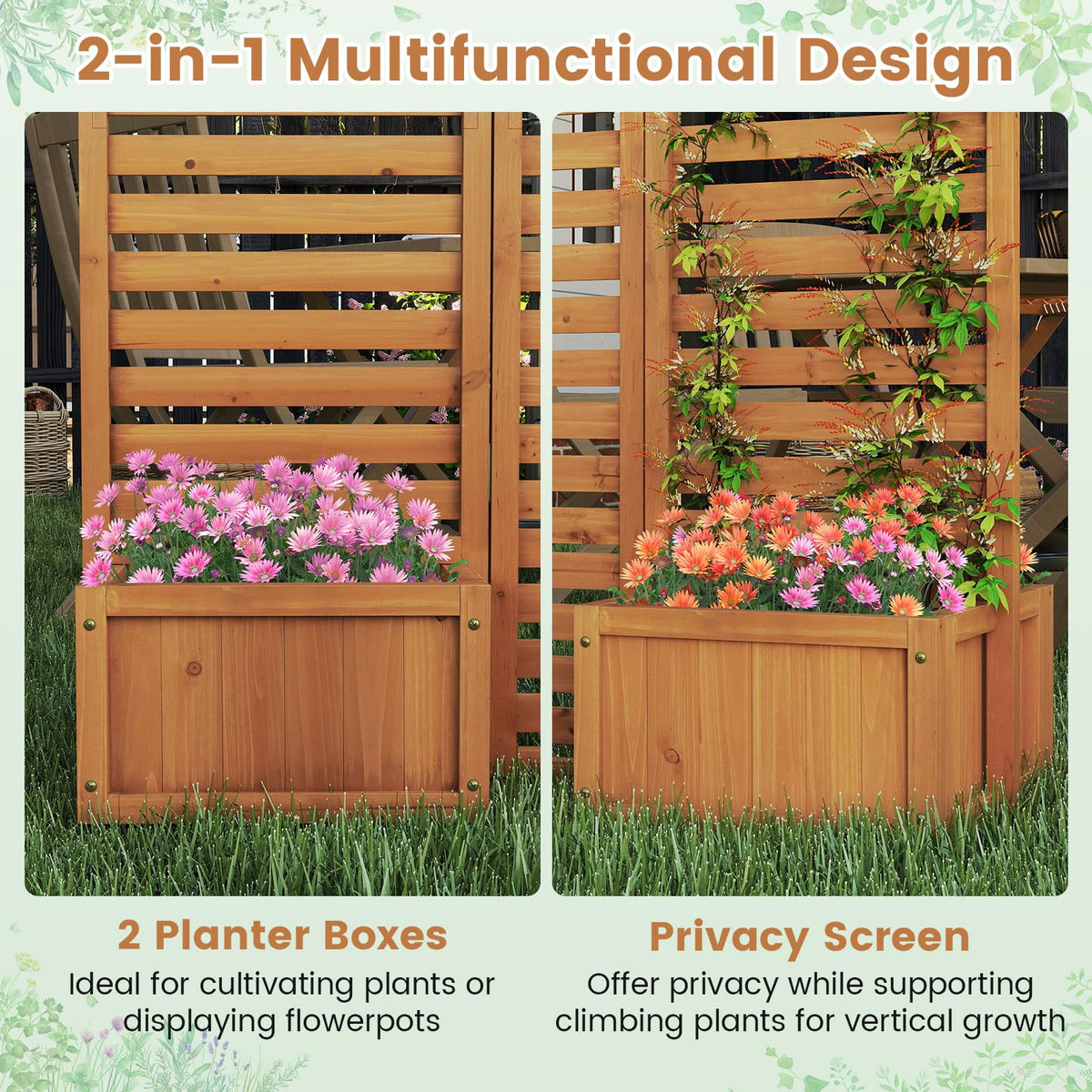 Lucktree Outdoor Wooden Privacy Screen with Planter Box