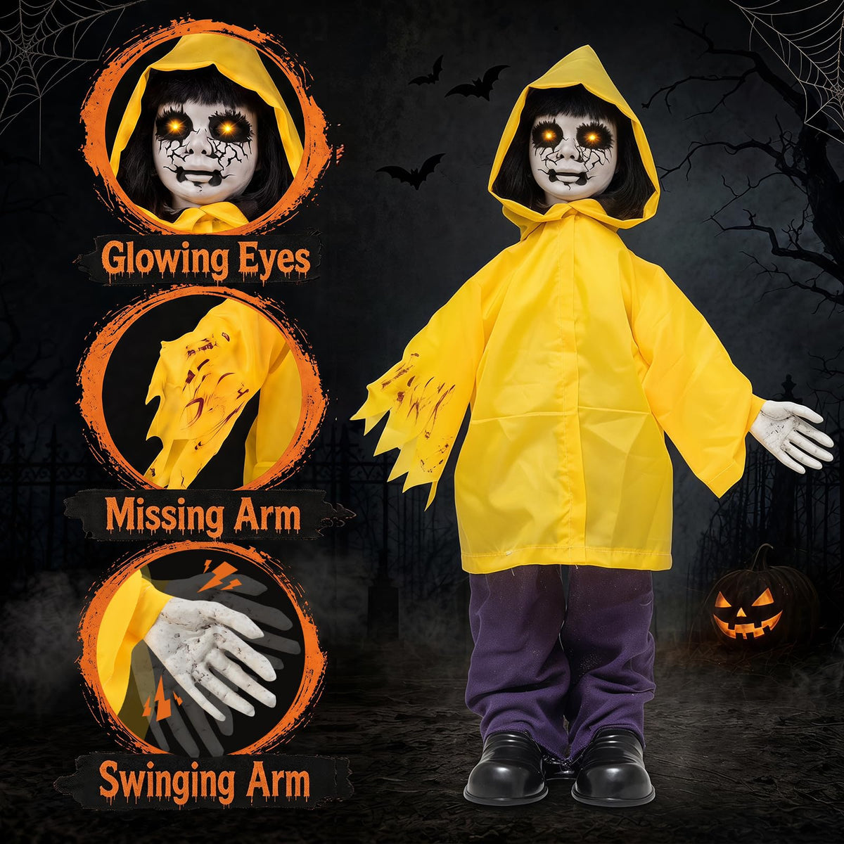 Halloween Animated Life Size Scary Boy with Light Up Eyes