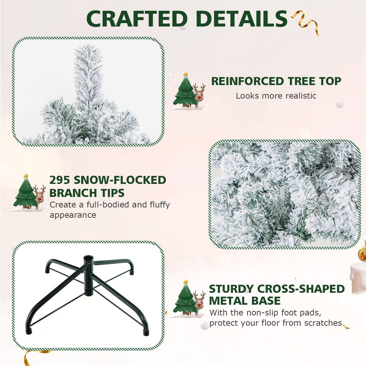 Lucktree 4.5 FT Pre-Lit Snow Flocked Christmas Tree, Artificial Hinged Xmas Tree W/ 150 LED Lights - LucktreeUS