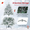 Lucktree Pre-Lit Snow Flocked Christmas Tree, Artificial Hinged Xmas Tree with Branch Tips, PE & PVC Mixed Leaves