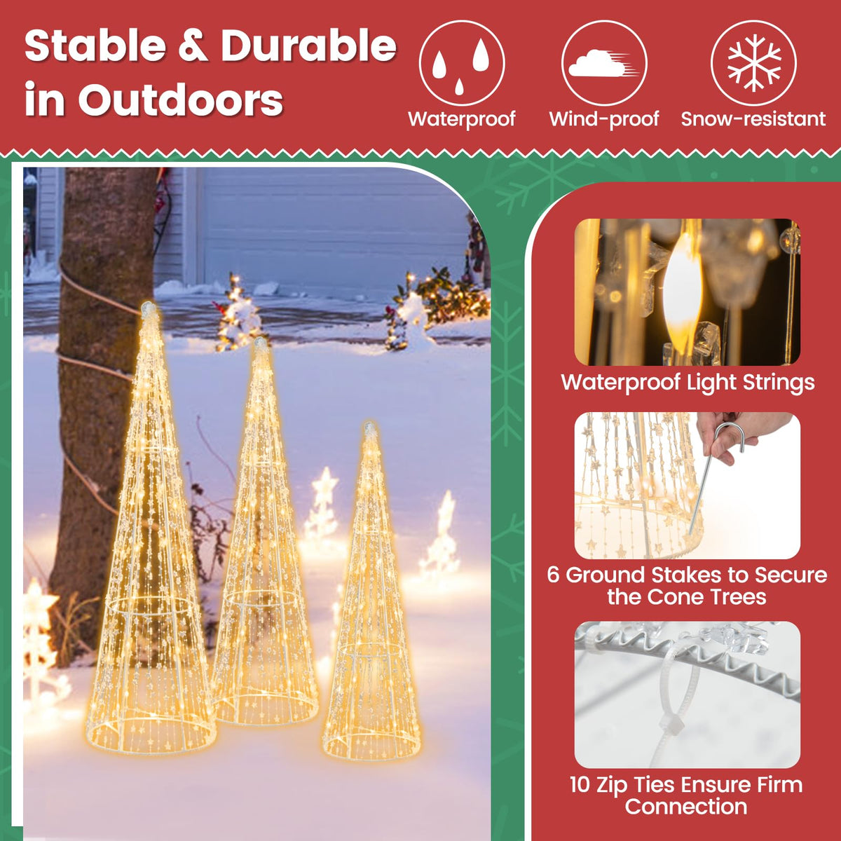 Lucktree Set of 3 Lighted Christmas Cone Trees